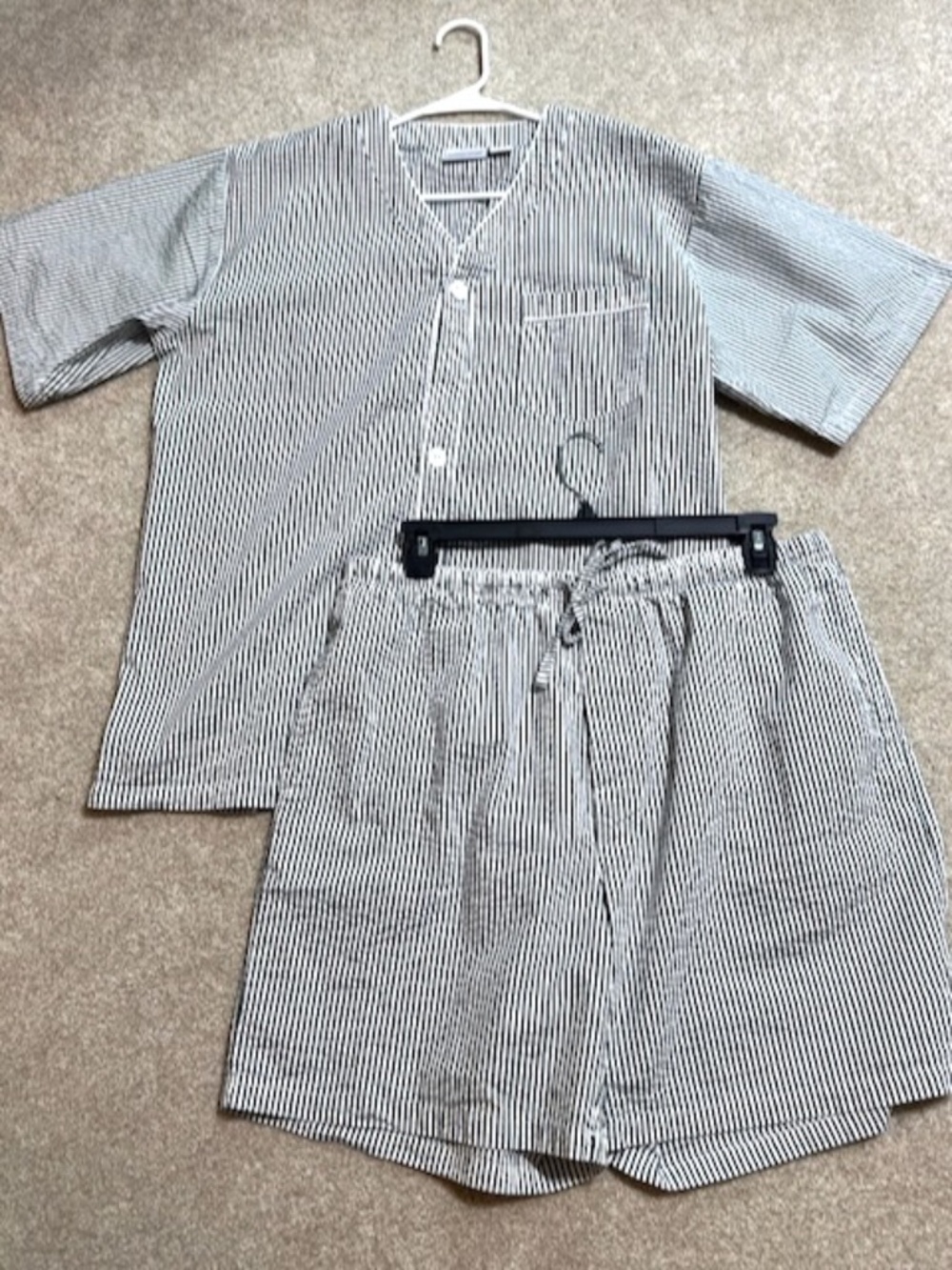 Vermont Country Store 100% Cotton Seersucker Pajama Set Green Stripe Women's L